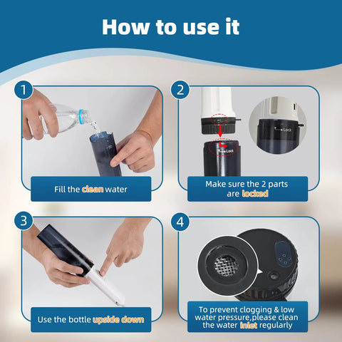 Instructions for using Two Pack Portable Bidet Travel Kit With Dual Sprayer, High Pressure Handheld Electric Bidet For Women And Men