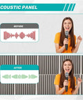 Comparison of sound waves before and after using Self Adhesive Soundproofing Wall Panels High Density Acoustic Foam Tiles in a studio.