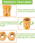 Brass Garden Hose Swivel Adapter 3/4 GHT 360 Degree No Kink Connector, Heavy Duty Brass Male To Female Hose Fitting For Outdoors, Corrosion Resistant, Leak Free Connection, brass swivel view