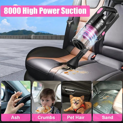 Cordless Car Vacuum Cleaner 8000Pa Powerful Suction, Rechargeable Handheld, black car seat cleaning, pet hair removal