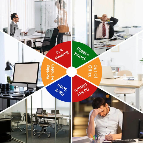 Rotating Privacy Door Sign For Office With Do Not Disturb Out Of Office Please Knock In A Meeting Working Remotely Back Soon Six Modes Easily Switched 6 Inch Silver