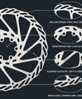 180mm Disc Brake Rotor With 6 Bolts And T25 Torx Tool, Stainless Steel Anti Rust And Heat Resistant Bike Rotor showing hollow edges and reinforced hub