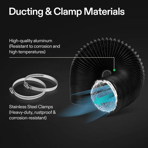 Heavy Duty 8 Inch Aluminum Foil Dryer Vent Hose For Efficient Airflow 25Ft Long Black Flexible Ducting Kit with clamps