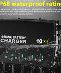 Four Bank 12V Marine Battery Charger Delivering 40A Total With 10A Per Bank, Compatible With AGM LiFePO4, IP68 waterproof