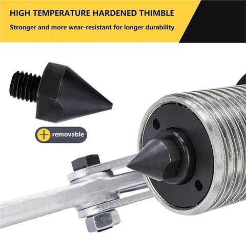 Heavy Duty Hydraulic Gear Puller Extracting Stubborn Hub Bearings Fast With Rock Solid Adjustable Jaws and Kickass Steel Carry Case for Zero Hassle Garage Projects showing removable hardened thimble.