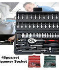 Nuts And Bolts 46 Piece Torque Wrench And Screwdriver Ratchet Set Chrome Vanadium Steel Socket Spanner Kit For Auto Bike Household Mechanic Repair Jobs Hand Tool Black, 46-piece tool set in storage case.