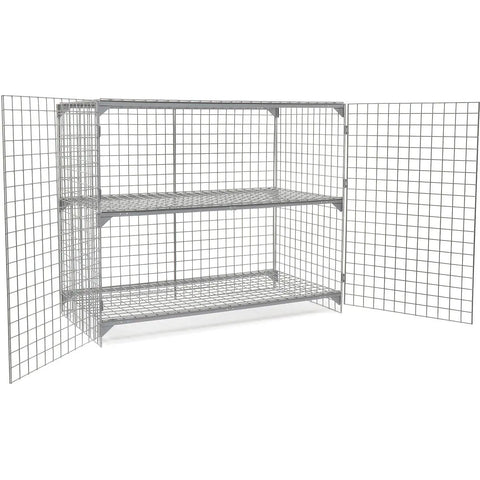 Rock Solid One Tier Two Door Wire Mesh Security Locker With Height Adjustable Shelf showing two wide hinged doors and three shelves.