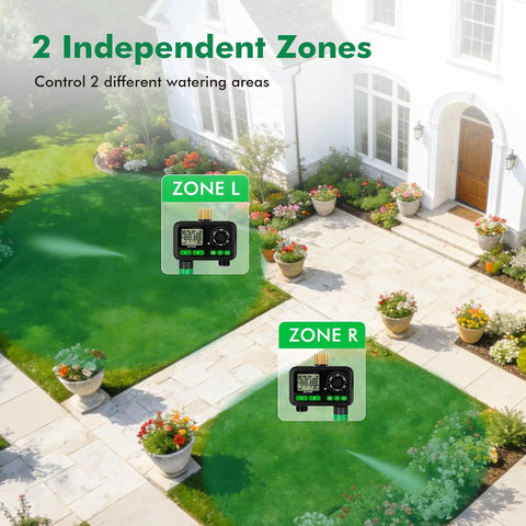 Two Zone Sprinkler Timer For Outdoor Hose Faucet With Brass Inlet And Large Dial Programmable Watering in garden zones