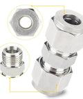 304 Stainless Steel Compression Tube Fitting Union With Double Ferrule For 10mm Tube OD To 10mm Tube OD Metric To Metric Heavy Duty Pipe Connector