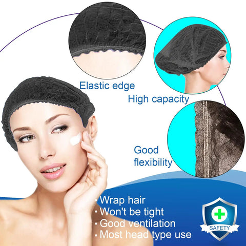 Bouffant Hair Net Cap 21 Inch Elastic Dust Cap For Food Service And Sleeping, close-up on elastic and fit sections.