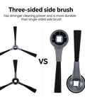 Comparison of three-sided and single-sided sweep side brushes from Replacement Parts Kit For AI Vacuum Cleaners Including Main Roller Brush, Filters, Foam And Primary Filter, Sweep Side Brushes, Compatible With AV2501S AV2501AE RV2502AE RV2520AOUS RV2610WA RV2610WD Matrix Plus 2 In 1 Mop.