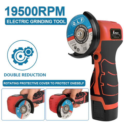 Cordless Angle Grinder Kit With 19500 RPM, Two 16.8V 2000mAh Batteries, Six Cutting Discs, and Fast Charger, Portable Handheld