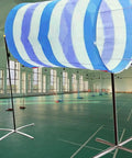 DIY Drone Obstacle Course Kit For FPV Racing, blue and white cloth tunnel with aluminum poles indoors for drones under 60 cm