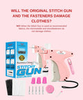 No Sweat Stitch Gun For Clothes Handheld Fabric Tacker Quick Fix Clothing Repair Hemming Kit with fasteners, needles, and tools.