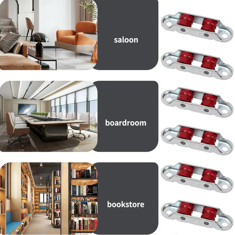 4Pcs Set Rock Solid Steel Slider Door Rollers With Silent Dual Nylon Wheels 16Mm Double Groove Design Self Adjusting Tray for cabinet glide upgrades.