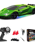 One Twenty Four Scale RC Drift Car 4WD With LED Lights For Night Time Drifts And High Speed 15KMH Remote Control Toy Set