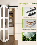 32 By 84 Inches Sliding Bifold Barn Door With Clear Glass Top Shelf Space Saving Interior Panel For Tight Spaces Bedroom Pantry Laundry Smooth Operator showcasing quality materials and features.