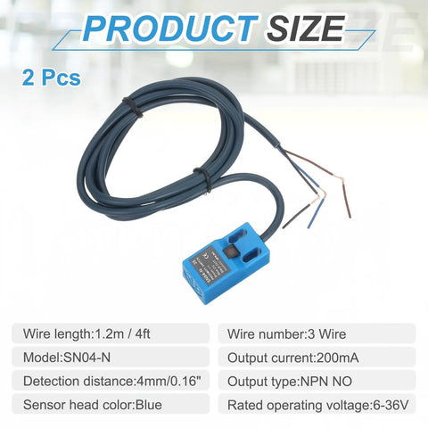 Two Pack Inductive Proximity Sensor 4 mm Sensing Range DC 6 to 36 V 200 mA NPN Normally Open 3 Wire Blue