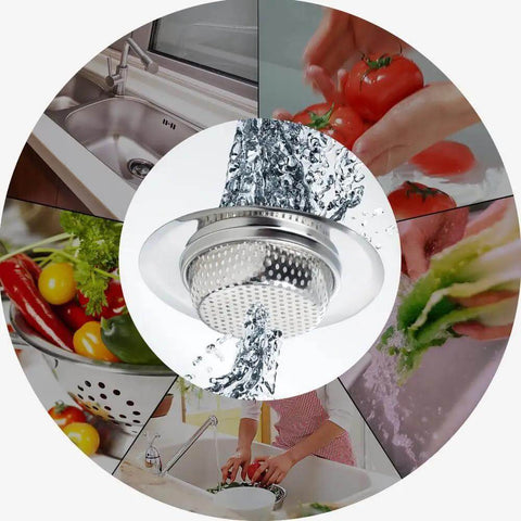 Two Pack Stainless Steel Kitchen Sink Strainer Set with Large Wide Rim Four Point Five Inch Diameter Micro Perforated Two Millimeter Holes