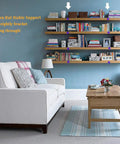 Living room with floating shelves using Heavy Duty Floating Shelf Bracket Set Of 6 Solid Steel Hidden Shelving Supports, concealed brackets