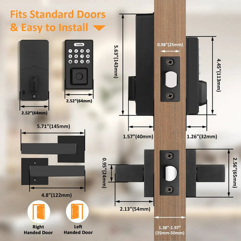 Diagram of Keyless Entry Door Lock With Two Lever Handles, Fingerprint Entry Handleset, Digital Keypad Deadbolt With App, Auto