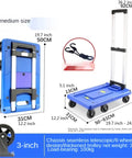 Heavy Duty Foldable Hand Cart With Retractable Handle Bullyproof Aluminum Platform Truck For No Sweat Hauling, blue medium size, 36.2 inch height, 19.7 x 12.2 inch platform.