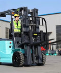 Top Rated Portable Electric Forklift Pallet Stacker With 4-Way Counterbalance Lift Truck in industrial setting.