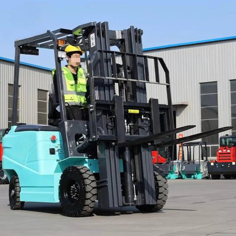 Top Rated Portable Electric Forklift Pallet Stacker With 4-Way Counterbalance Lift Truck in industrial setting.