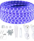 50Ft Black Light Rope Lights Kit 110V Waterproof Flexible Cuttable Connectable LED Strip with accessories for parties