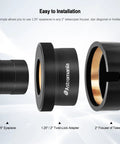 2 Inch to 1.25 Inch Eyepiece Adapter and eyepiece showing twist lock metal construction for telescopes with positive lock system