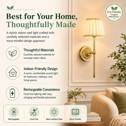 Slick Cordless Wall Sconces Set Of Two Packing All Day 10000 Mah Battery Life And Rgb Color Shift Lighting Heavy Duty Fabric Gold Housing showcasing stylish indoor design.