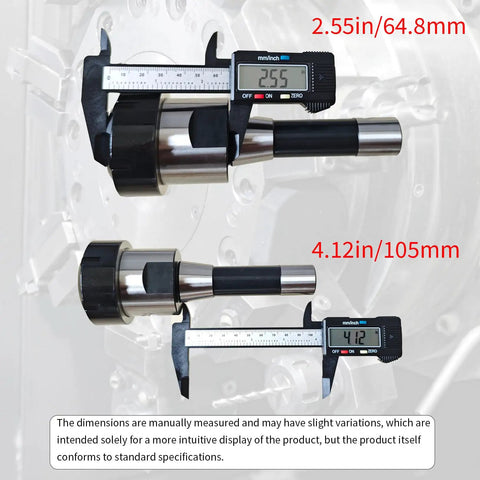 R8 ER40 Collet Chuck Set With Holder, 7 By 16 To 20 Drawbar Thread, R8 Taper Shank, ER40 Spanner Included, measuring calipers
