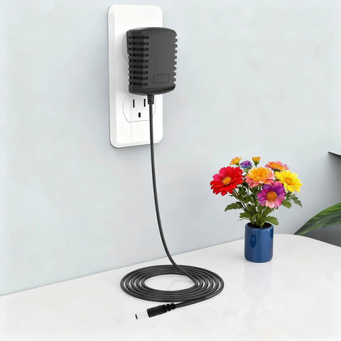 Top Shelf Universal Ac Dc Power Adapter Compatible With Skil And Bosch Electric Screwdriver Heavy Duty Charger Cord on wall outlet with flowers.