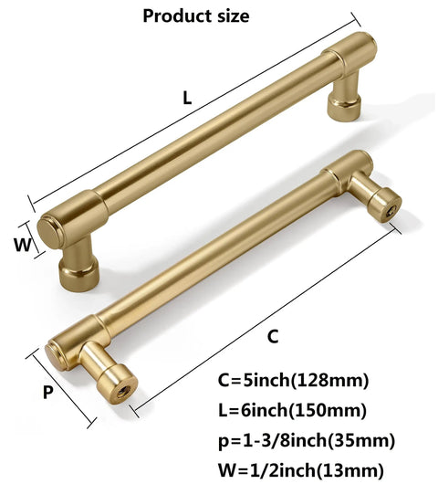 Champagne Bronze Kitchen Cabinet Handles 5 Inch 128mm 20 Pack Boss Grade Warm Brass Gold Cupboard Drawer Pulls with dimensions