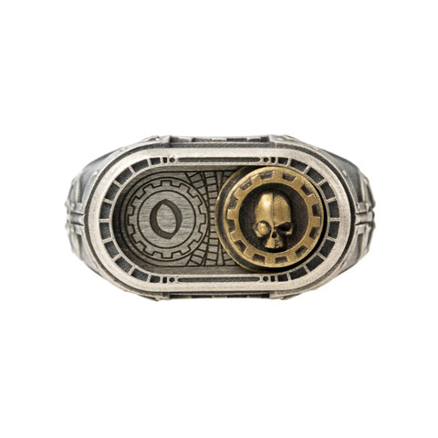 Straight Up Premium Warhammer 40K Adeptus Mechanicus Cipher Of The Machine God Ring For Men Gold Plated 925 Sterling Silver Gothic design with skull