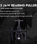 Three Jaw Inner Pilot Bearing Puller Beefy Heavy Duty Auto Bushing Carbon Steel Gear Extractor Tool shown in front of tire