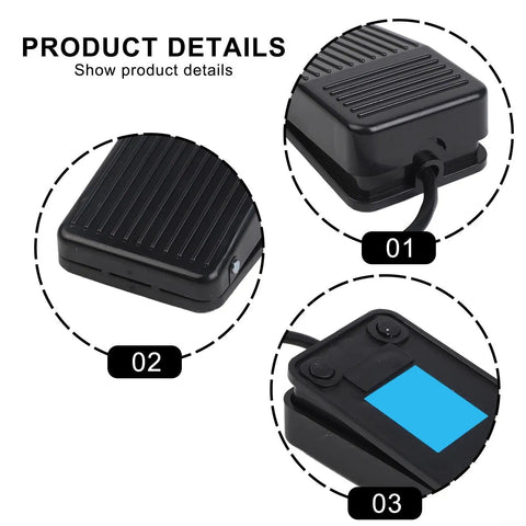 Detailed views of Foot Pedal Switch 10A 250V SPDT Momentary Non Slip Plastic Control With Protective Guard Black FS01