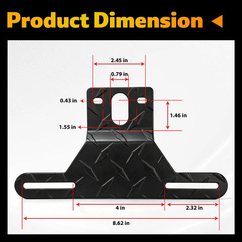 Heavy Duty Aluminum Trailer License Plate Bracket Frame With Universal Mounting Kit Rustproof Hardware, dimensions shown.