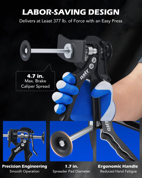Hand holding Speedy Brake Caliper Compressor For Quick Pad Replacement, Heavy Duty Tool That Retracts Single Or Dual Pistons Easily