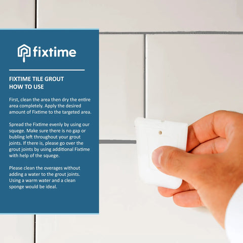 Person applying premixed fast dry gray silicone tile repair kit with caulk filler and sealer for cracked tiles using a tool.