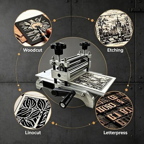Beefy Heavy Duty Steel Roller Frame Assembly For Printmaking Machines Includes Manual Etching Press Lever Desktop Flatbed Printing Components Plate Holder And Linoleum Studio Artwork Accessory, steel frame for woodcut, etching, linocut, letterpress
