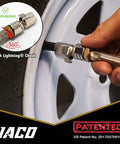 FlowPro Digital Tire Inflator With Pressure Gauge 200 PSI for Precise Tire Inflation in use on car wheel