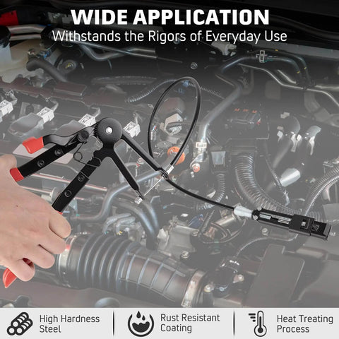 9 Piece Hose Clamp Pliers Set Long Reach Tool Kit For Water Hoses And Radiator shown in use on car engine