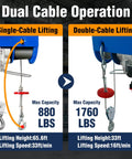 Dual cable operation of 1760 Lb Heavy Duty Electric Hoist With Remote And Wired Control 2 In 1 Lift 110V Hoist