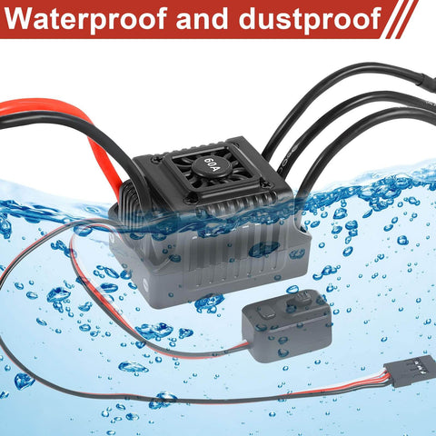 60A Waterproof Dustproof Brushless ESC With Sensorless Tech submerged in water showing waterproof capabilities