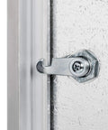 Premier 24x24 aluminum access panel door with keyed latch, insulated for exterior use, close-up latch view