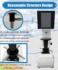 Kickass Digital Rockwell Hardness Tester With Slick Touchscreen Display And Pro Level Precision For Steel Plus Heat Treated Metals Easy AC110V Power - Close-up of diamond indenter and adjustable platform.