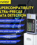All In One USB Power Tester And Multimeter With App, 4-28V, 7A, LCD Display, testing various fast charge protocols.