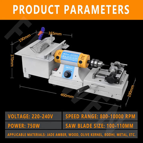 Powerful 750W Jewelry Bench Machine With Adjustable 800 To 10,000 RPM Speeds, ideal for precision cutting and polishing tasks.
