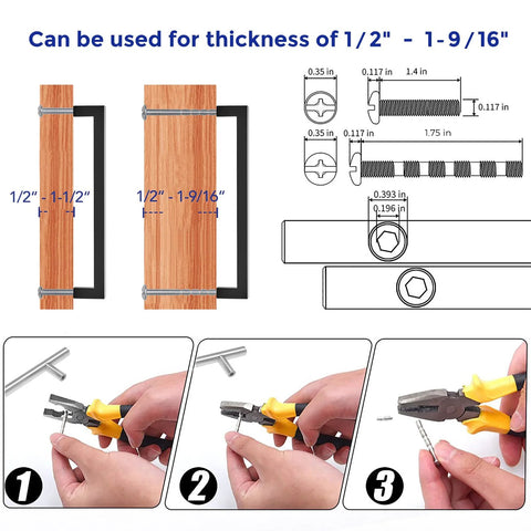 Diagram showing installation of Eight Inch Square Cabinet Handles Matte Black Pulls For Kitchen Drawers And Cabinets Set Of Eighteen